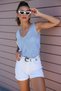 Women's Front Back V-Neck Sleeveless Strap Glitter Detailed Baby Blue Blouse