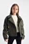 Girl's Water Repellent Jacket Collar Zippered Windproof Faux Leather Coat C4977A824Au - 8