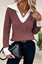 Women's V-Neck Run Pattern Hair Knit Cinnamon Knitwear Sweater