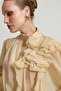 Butter Yellow Collar Rose and Neck Detailed Long Sleeve Comfortable Fit Blouse - 4