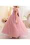 Ruched/Ruffled Sleeve Powder Long Pearl Girls Princess Dress Graduation Birthday Dress