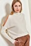 Women's Beige Half Turtleneck Off-Shoulder Knitwear Sweater 20223263 - 5