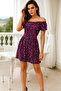 Women's Boat Neck Summer Mini Dress – Patterned and Stylish Design - 3