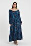 Women's Ethnic Shawl Patterned Madonna Collar Loose Authentic Long Dress - 7