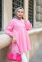 Women's Balloon Sleeve Pleated Detailed Tunic Pink - 4