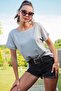 Boat Neck Back Detailed Short Sleeve Gray S - 5