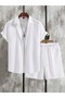 Men's White Short Sleeve Shirt and Shorts Crinkle Textured Set - 2