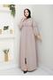 Casual Hajj and Umrah Ferace with Drawstring Sleeves and Waist and Stone Detail - 6