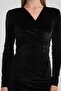 Black Double-Breasted Collared Velvet Slit Midi Dress - 4