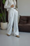 High Waist Palazzo Wide Leg White Fabric Pants - 5