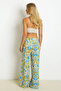 Women's Green Palozzo Patterned Linen Trousers K1250 - 6