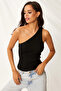 Women's Black One Shoulder Knitwear Blouse YV90 - 2