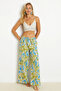 Women's Green Palozzo Patterned Linen Trousers K1250