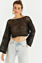 Women's Black Silvery Openwork Knitwear Short Blouse YV141 - 3