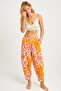 Women's Orange Patterned Linen Shalwar Trousers K1253 - 6