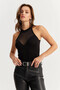 Women's Black Top Tulle Halter Neck Blouse Ey2922 - 5