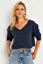 Women's Indigo Casual Short Knitwear Blouse Yv281 - 6