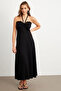 Women's Black Gathered Wrap Midi Dress Ey3096 - 2