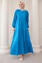 Casual Buttoned Eyebrow Cobalt Blue Dress - 4