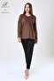 Women's Brown Plus Size Floral Patterned Stoned Slit Lycra Viscose Mother Combed Cotton Blouse - 2