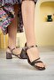 Women's Platinum Banded Stone Thick Heeled Shoes - 2