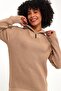 Zipped Fisherman Collar Beige Sleeves Sweater (E22-18121) - 4