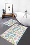 Cactus Patterned Blue-Green Colored 2-Piece Non-Slip Base Washable Bath Mat Set