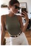 Women's Water Green Halter Neck Seamless Bodysuit Bodysuit Snap Fastener Body Full Lycra Crew Neck Bodysuit - 5