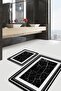 Black - White Framed Motif Marble on the Floor Classic Simple & Stylish 2-Piece Bathroom & Kitchen Mat Set - 2