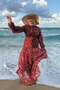 Women's Floral Pattern Dress Burgundy