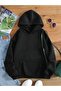 Papatya Good Day Sweatshirt - Black Printed Oversize Thick Winter Hoodie - 2