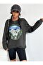 Hiking Club 1990 Sweatshirt - Smoke Printed Oversize Crew Neck - 6