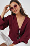 Linen Kimono with Tie Front 960 - Claret Red - 4