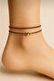 2-Pack of Gold Heart-Shaped Brown Rope Lucky Anklets - Does Not Darken