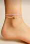 2-Pack of Gold Heart-Shaped Pink Rope Lucky Anklets - Does Not Tarnish