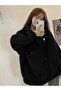 C Logo Zippered Cardigan Sweatshirt - Black Printed Oversize Winter Thick Hoodie