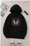 Unisex Black Hooded Sweatshirt – Butterfly Hearts Printed, Thick Fabric with Hood