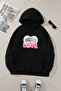 Unisex Black Hooded Sweatshirt – Love Kitten Printed, Thick Fabric with Hood