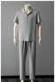 Alaçatı Style Men's Wrinkled Crinkle Fabric Summer Lycra Polo Collar Tshirt and Sweatpants Suit Combination - 6