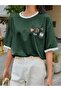 Uncool Nefti Green Body White Piping T-Shirt - Oversize Crew Neck Short Sleeve T-Shirt