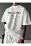 Milano Italia Printed Single Jersey White T-Shirt - Oversize Crew Neck T-Shirt