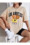 Basketball Bear T-Shirt - Beige Printed Oversize Crew Neck Short Sleeve - 3