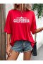 Us California T-Shirt - Red Printed Oversize Crew Neck Short Sleeve - 5