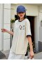 Uncool Beige Body Navy Blue Piping T-Shirt - Oversize Crew Neck Short Sleeve T-Shirt - 3