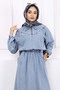Blue Waist Elastic Pocket Denim Dress - 3
