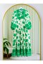 Half-Buttoned, Elasticated Sleeve, Patterned Dress - Green - 3