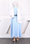 Baby Blue Belted Crepe Vest Skirt Suit - 4