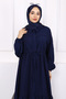 Navy Blue Waist Tie Lace Dress - 3