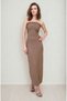 Women's Strapless Collar Long Dress with Drapelled Textured Flexible Fabric on the Sides - 4