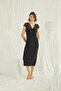 Women's Black Lace Collar Buttoned Nightdress 18406